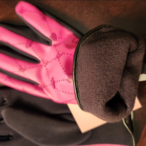 SOLD! Juicy Couture pink and black faux leather gloves rare find unique hand ac - Picture 7 of 8